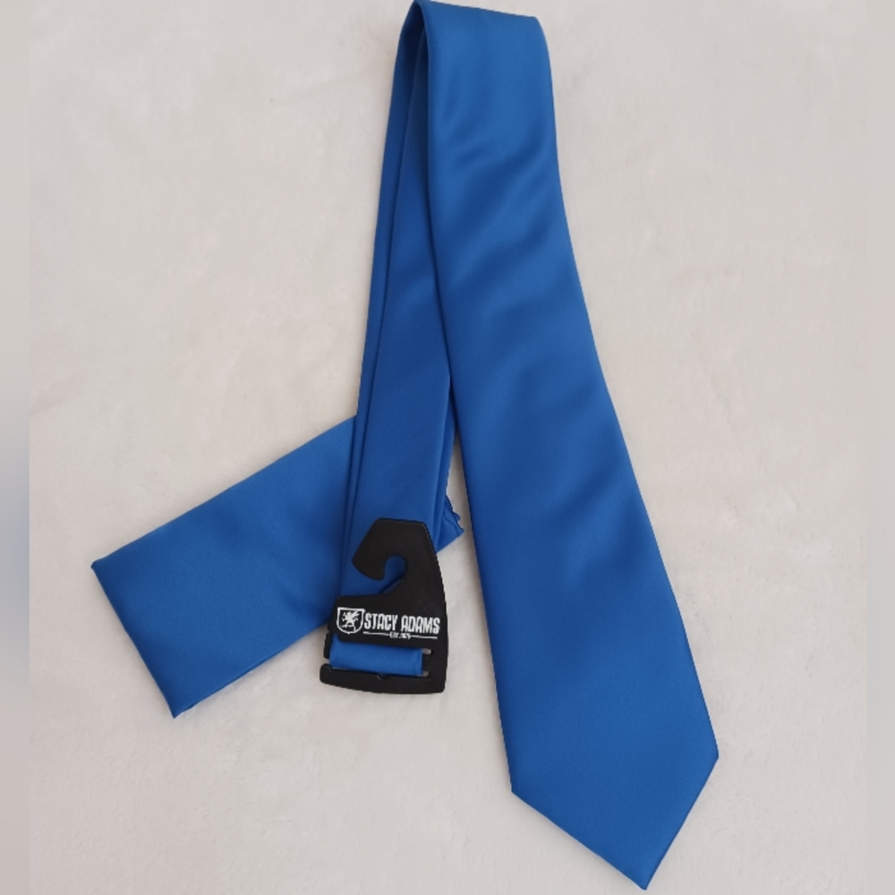 Stacy Adams Blue Satin Necktie Classic Formal Accessory w/ Pocket Square